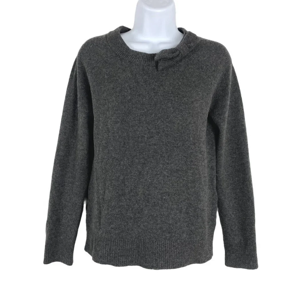Kate Spade Sweater‎ Bow Wool Gray Black Sheep Leather Elbow Patch Women's XS